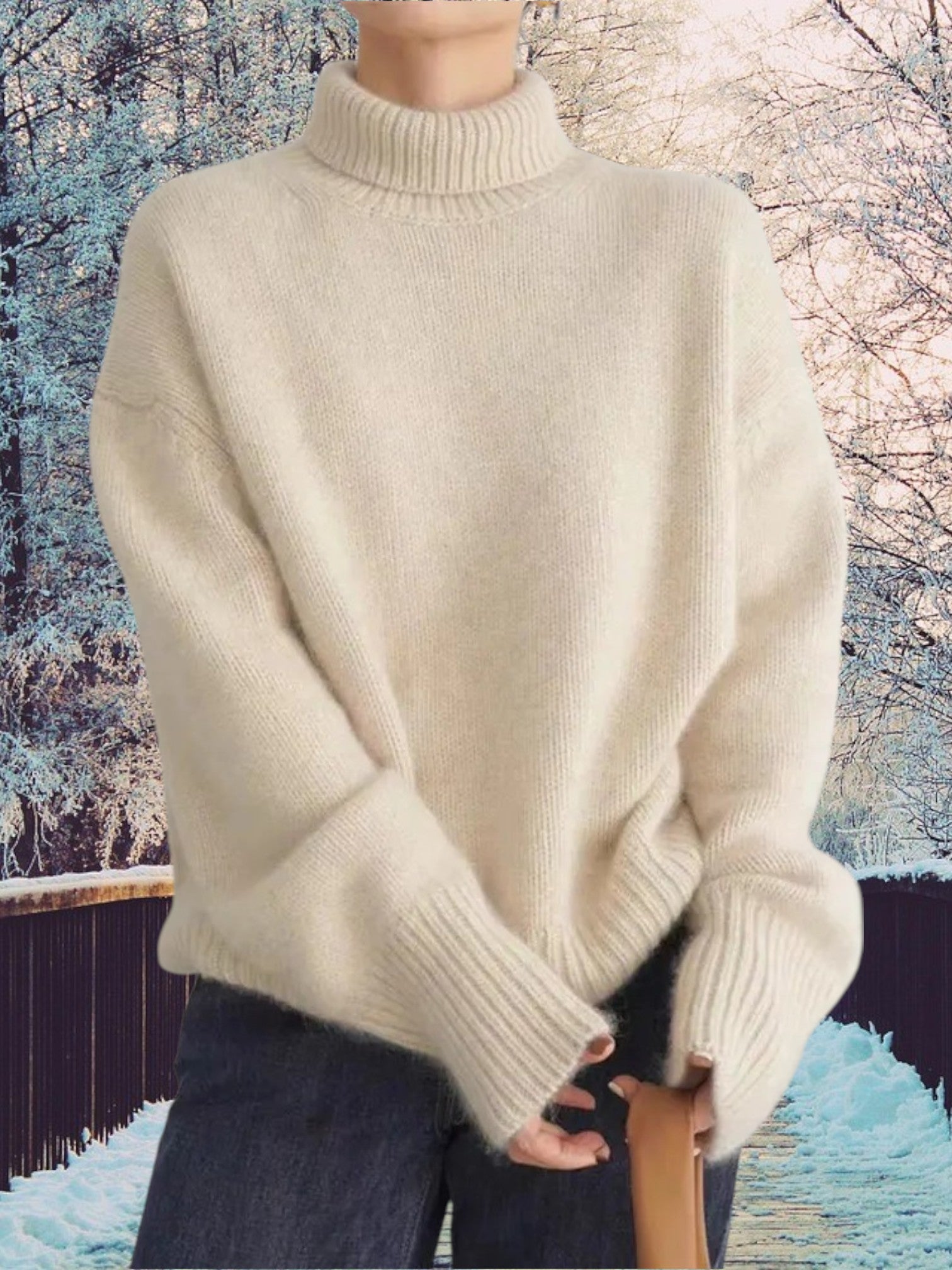 Louise | Women's Cashmere Turtleneck Sweater with Long Sleeves | Beige 2