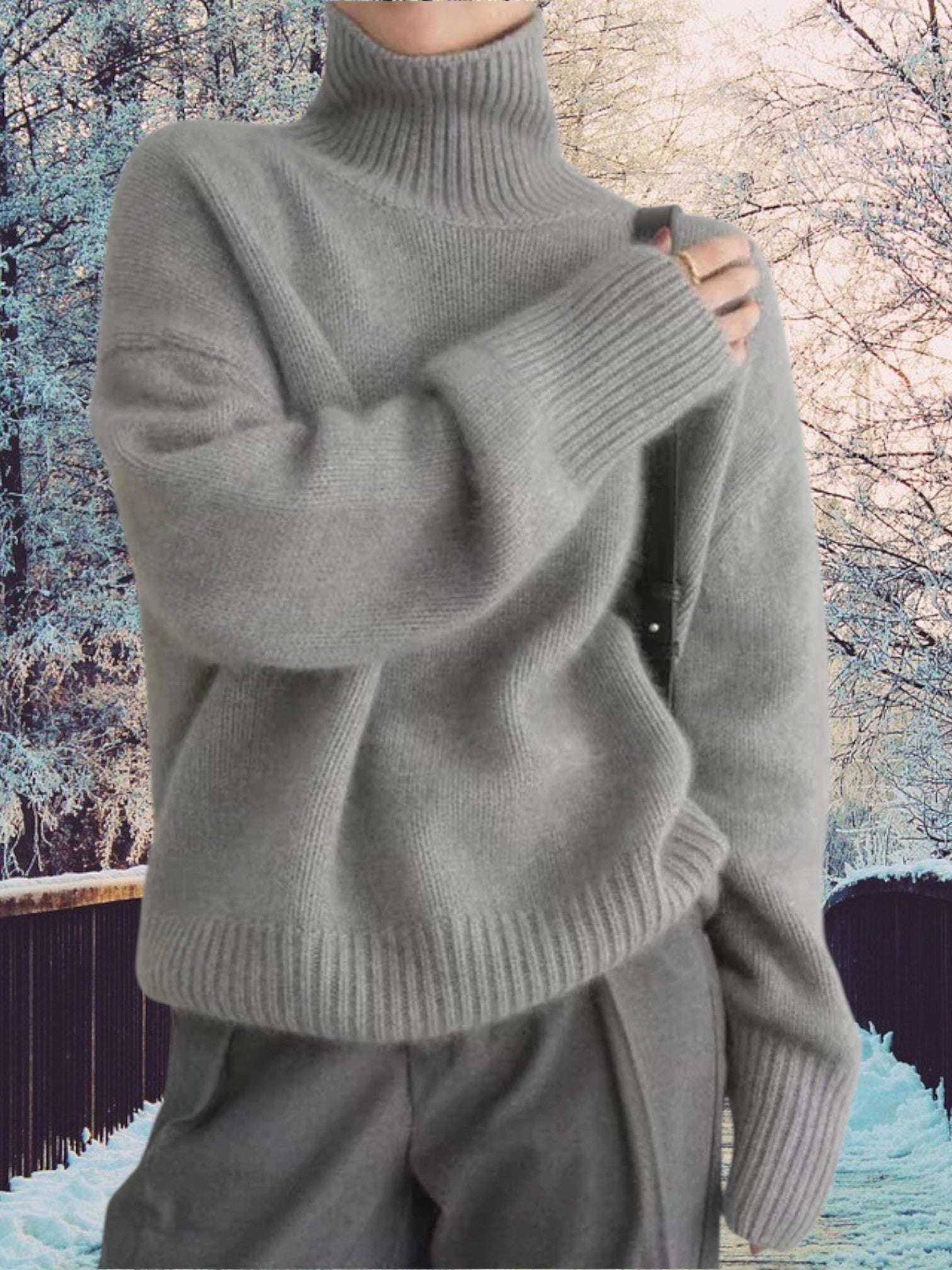 Louise | Women's Cashmere Turtleneck Sweater with Long Sleeves | Gray 2