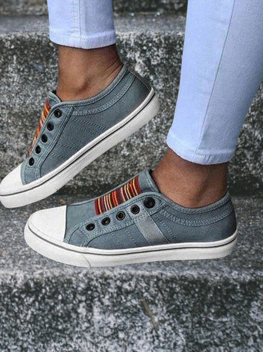 Low-Cut Canvas Walking Shoes with Elastic Fit and Non-Slip Rubber Sole | Gray