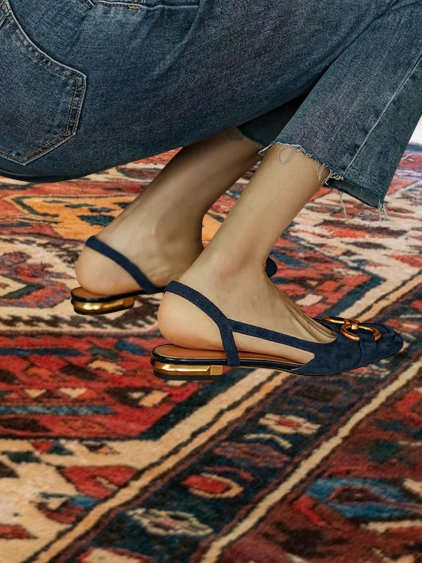 Malene | Elegant Orthopedic Sandals for Women with Adjustable Buckle and Padded Footbed | Dark blue 2