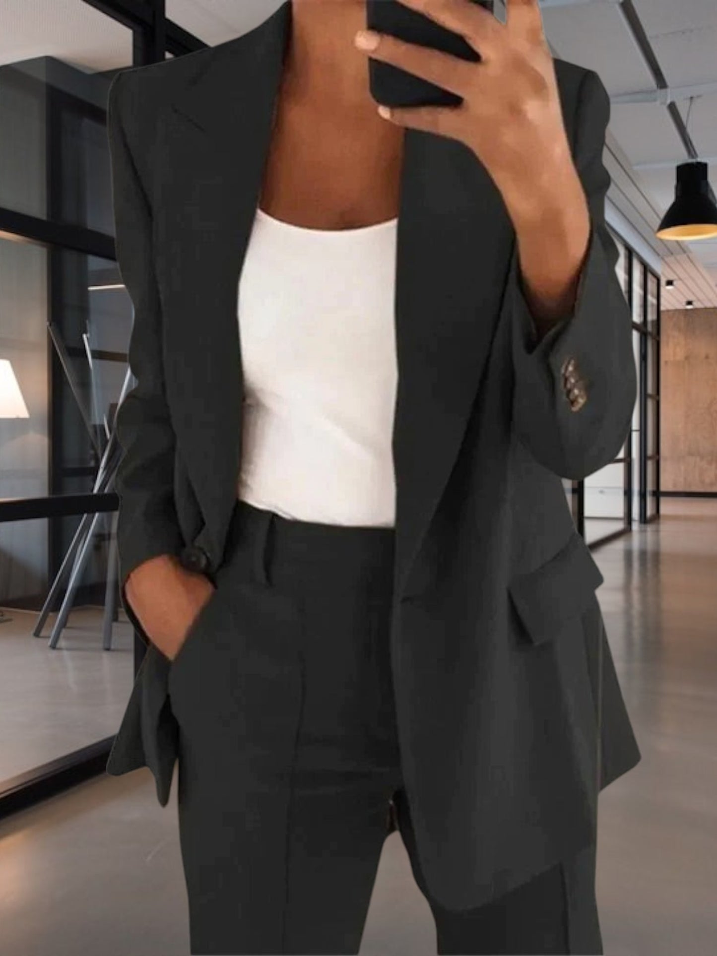 Marilyn | Elegant Tailored Blaser Pants for Women in Cotton Blend, Full Length, Zipper Closure, Versatile Style | Black