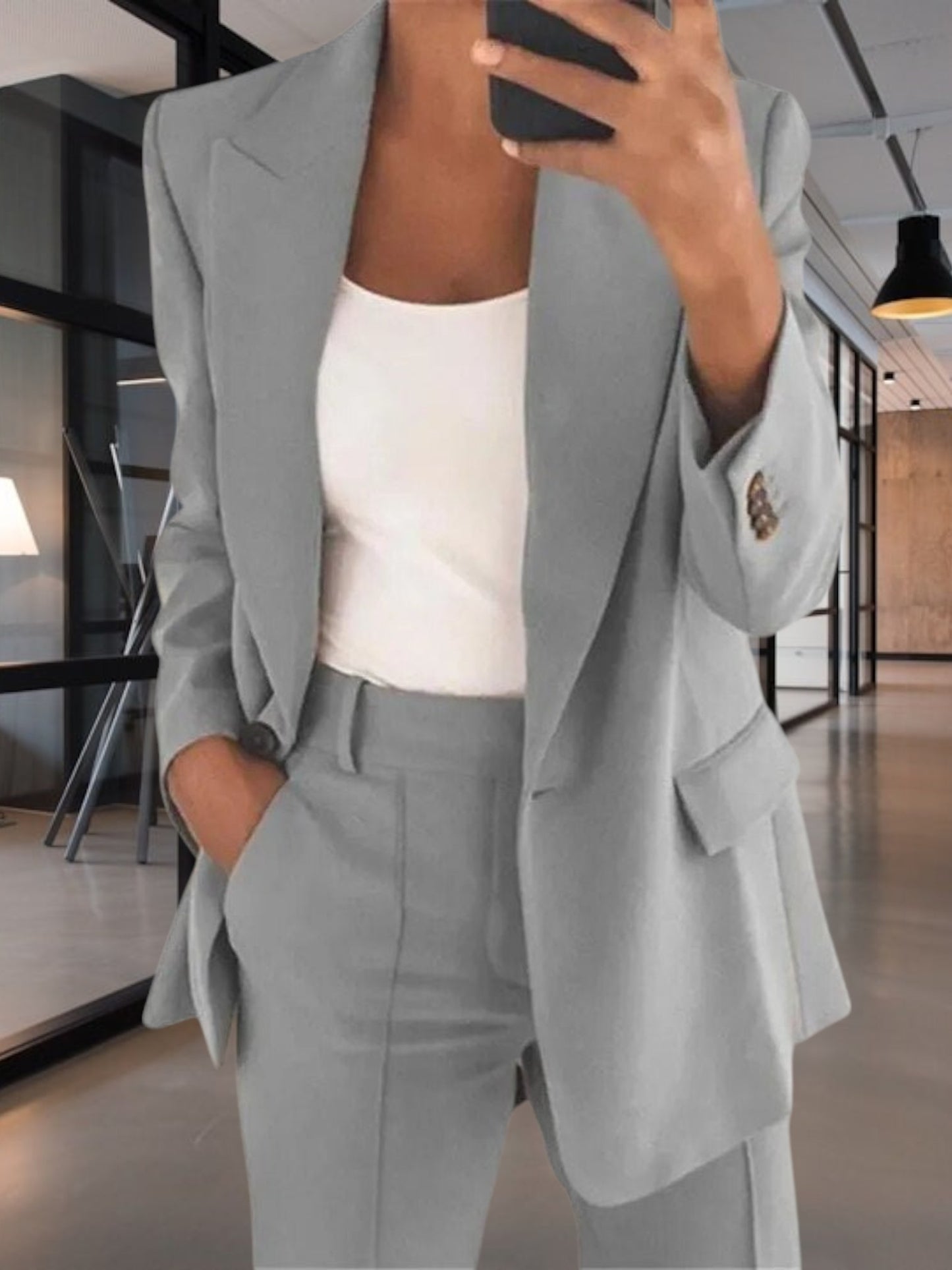 Marilyn | Elegant Tailored Blaser Pants for Women in Cotton Blend, Full Length, Zipper Closure, Versatile Style | Gray