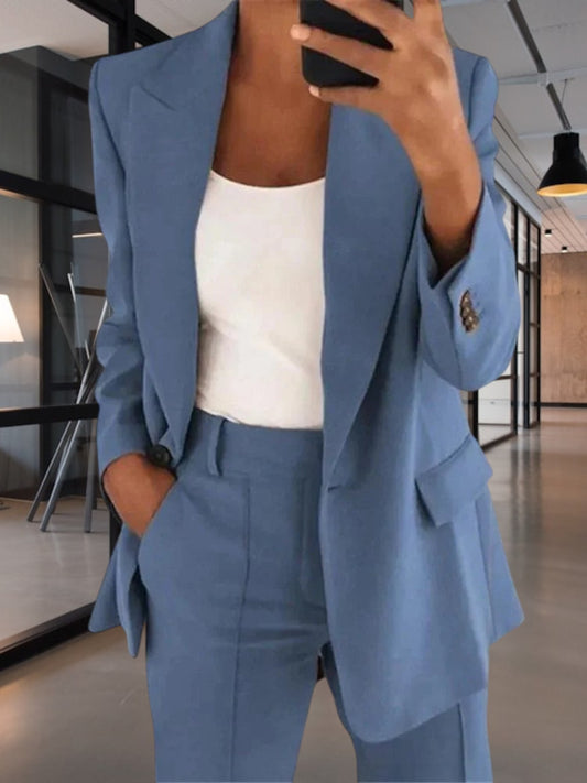Marilyn | Elegant Tailored Blaser Pants for Women in Cotton Blend, Full Length, Zipper Closure, Versatile Style | Light Blue