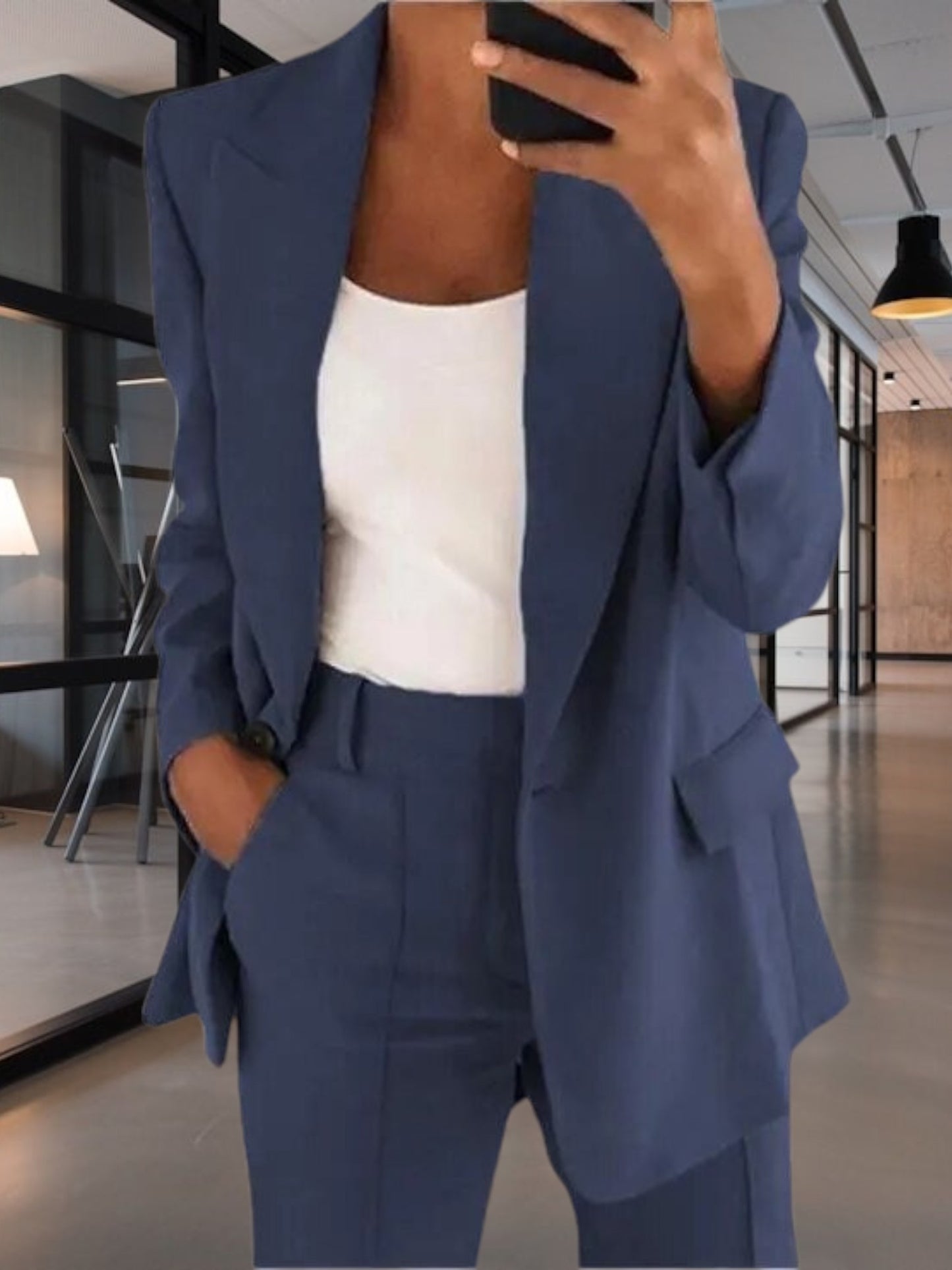 Marilyn | Elegant Tailored Blaser Pants for Women in Cotton Blend, Full Length, Zipper Closure, Versatile Style | Navy Blue