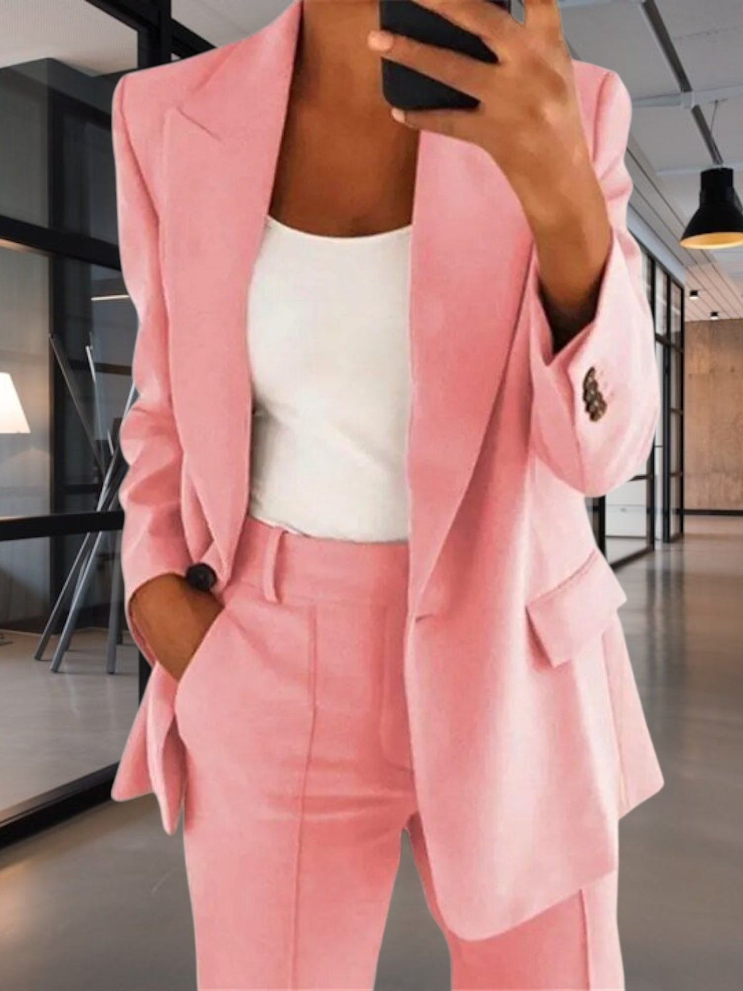 Marilyn | Elegant Tailored Blaser Pants for Women in Cotton Blend, Full Length, Zipper Closure, Versatile Style | Pink