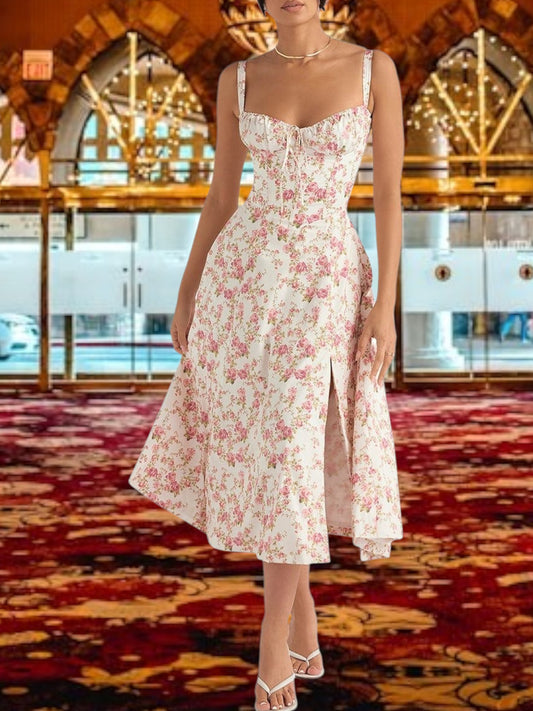 Martha | Elegant Floral Bustier Evening Dress for Women, Emphasized Waist, Perfect for Formal Events | Rose