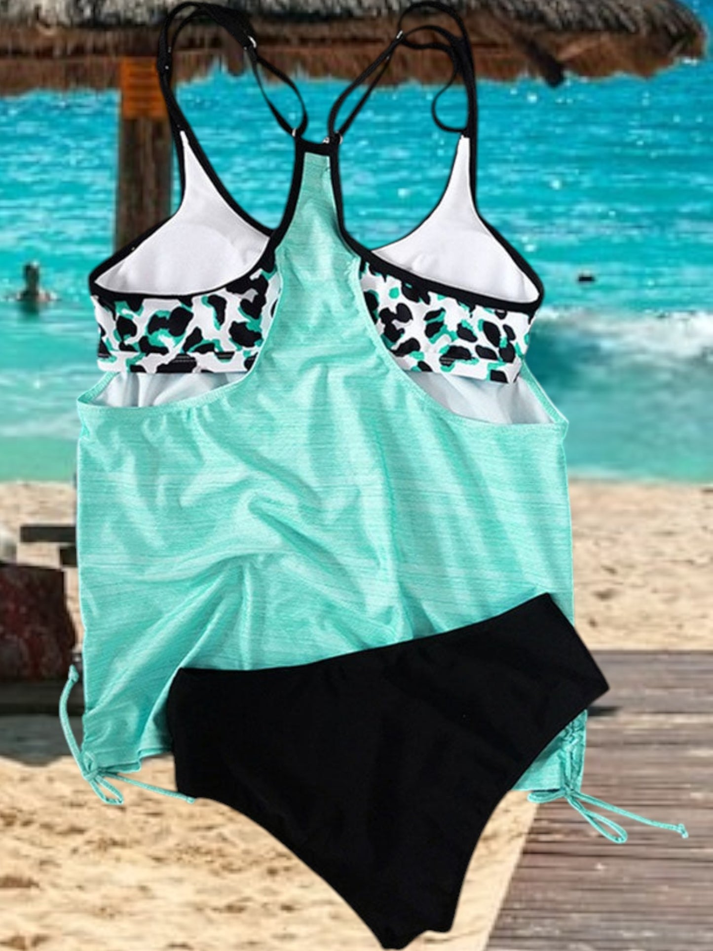 Mathilde | Stylish Leopard Print Tankini Set for Women with Adjustable Straps and Built-in Support | Light Blue 2