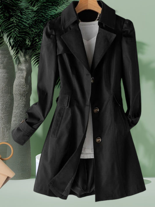 Matilda | Women's Water-Resistant Carbon Coat with Long Sleeves and Dual Closure | Black
