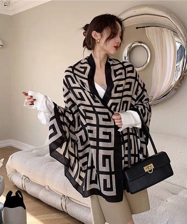 Maze Print Scarf for Women | Lightweight | Black
