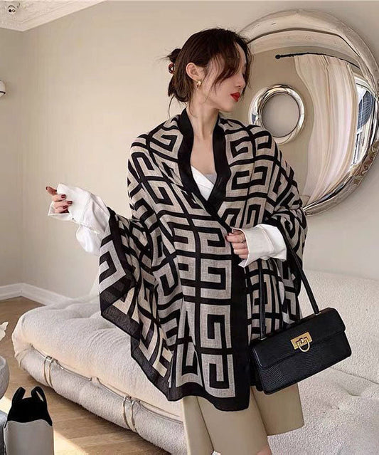 Maze Print Scarf for Women | Lightweight | Black
