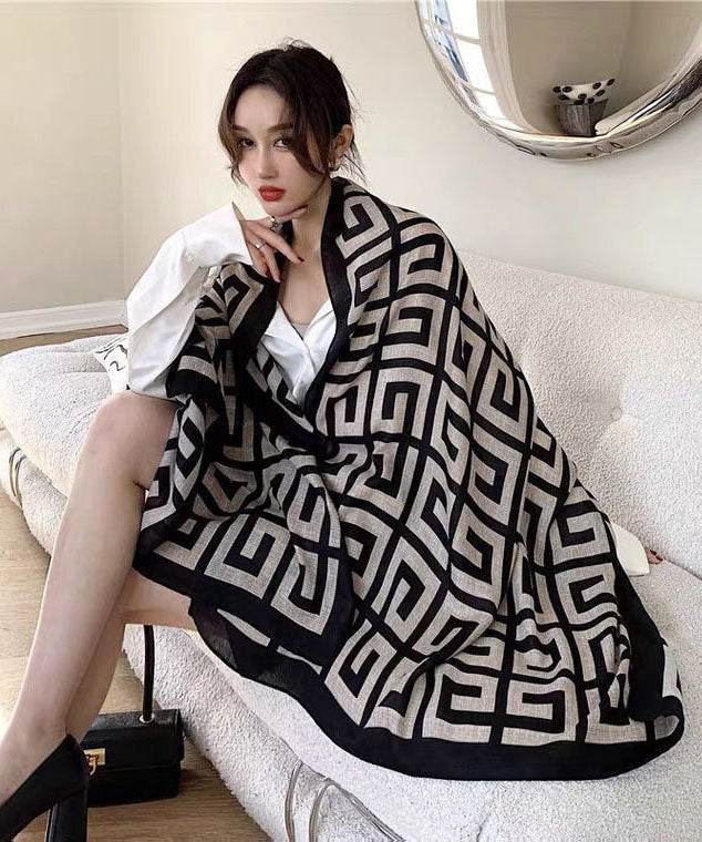Maze Print Scarf for Women | Lightweight | Black1