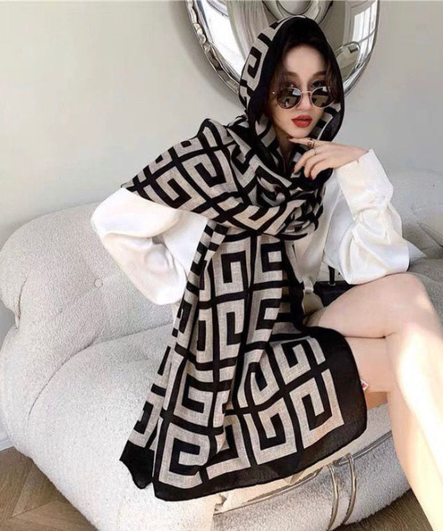 Maze Print Scarf for Women | Lightweight | Black2
