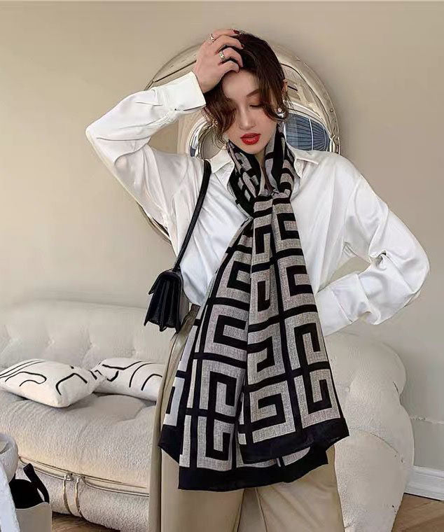 Maze Print Scarf for Women | Lightweight | Black3