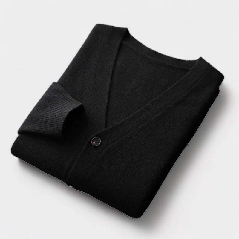 Men's Cardigan, Knitted, Classic Button Design | Lightweight | Black