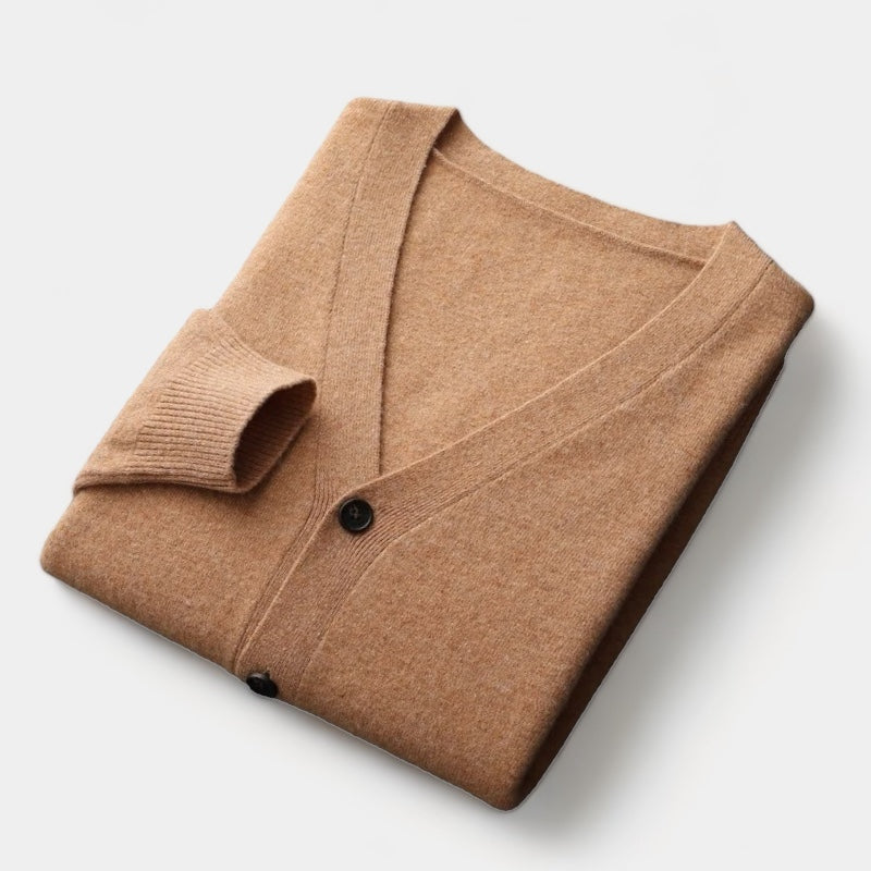 Men's Cardigan, Knitted, Classic Button Design | Lightweight | Camel