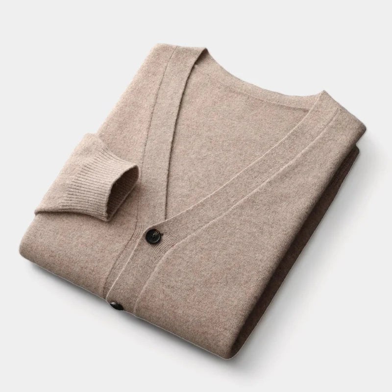 Men's Cardigan, Knitted, Classic Button Design | Lightweight | Khaki