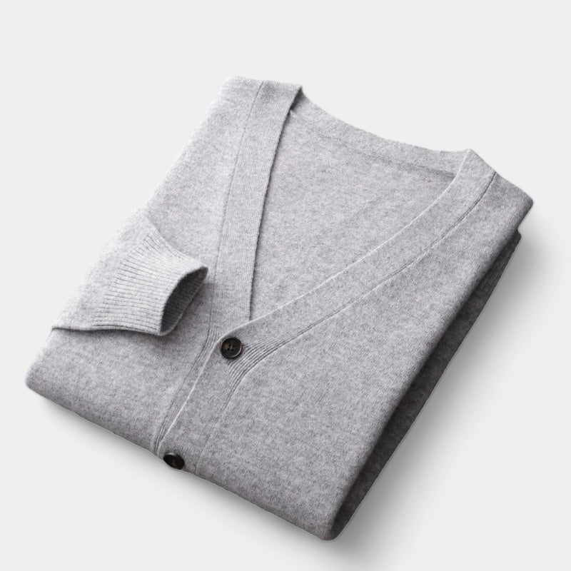 Men's Cardigan, Knitted, Classic Button Design | Lightweight | Light Gray