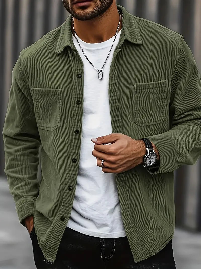 Men's Cord Jacket | Casual Cut with Breast Pockets | 1