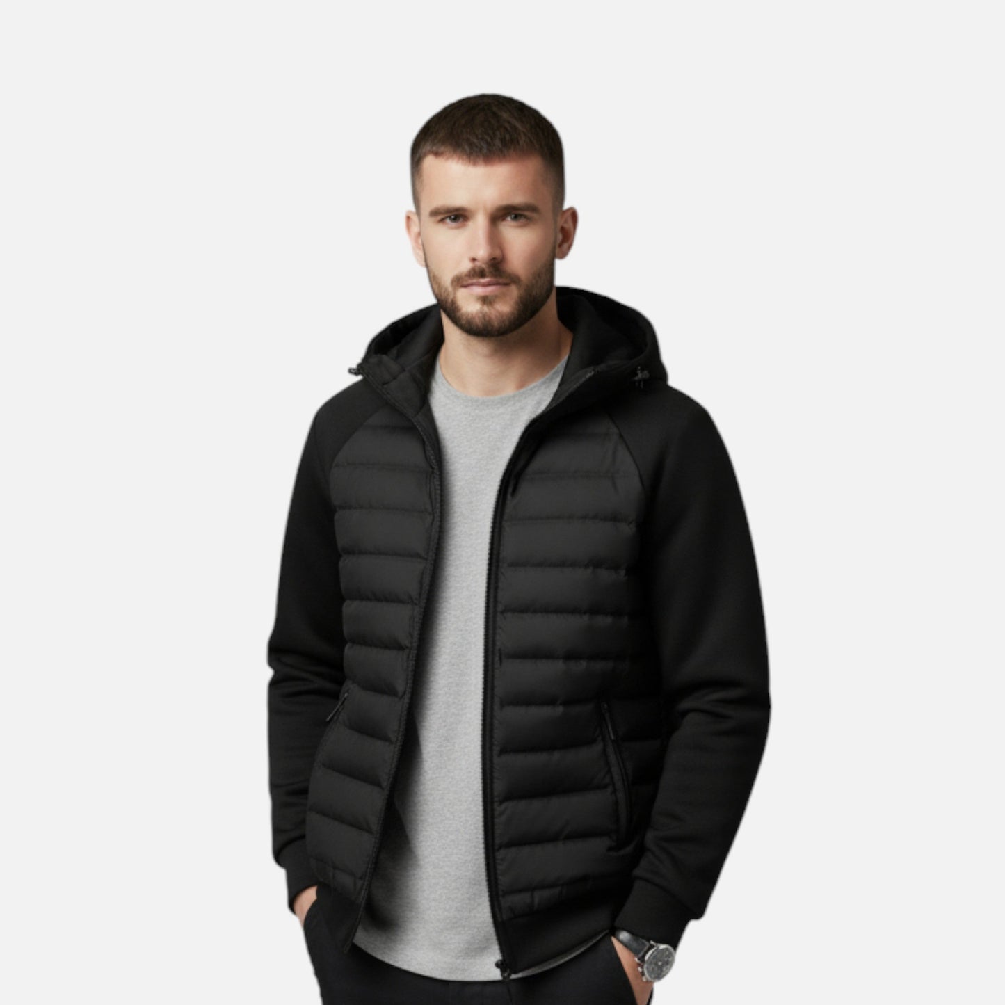 Men's Down Jacket | Spliced Quilted Design | Winter | Black1