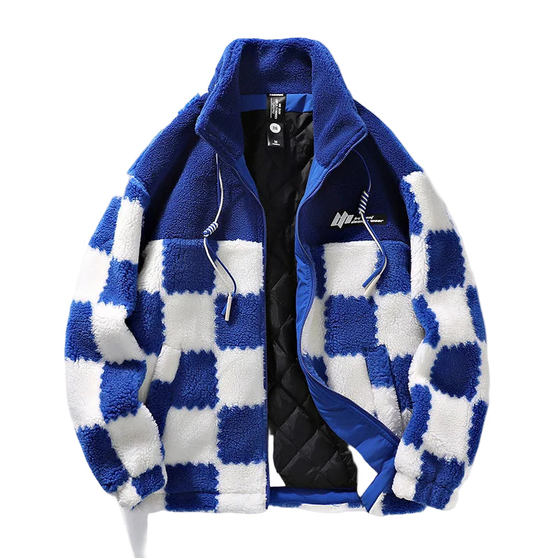 Men's Fleece Jacket | Water-Resistant, Chessboard Pattern | Winter 0