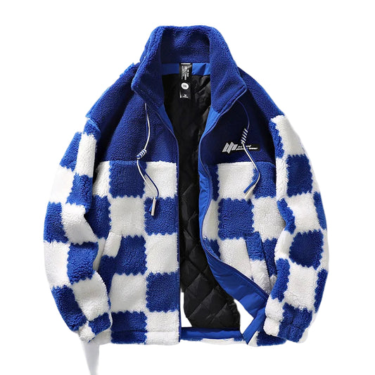 Men's Fleece Jacket | Water-Resistant, Chessboard Pattern | Winter 0