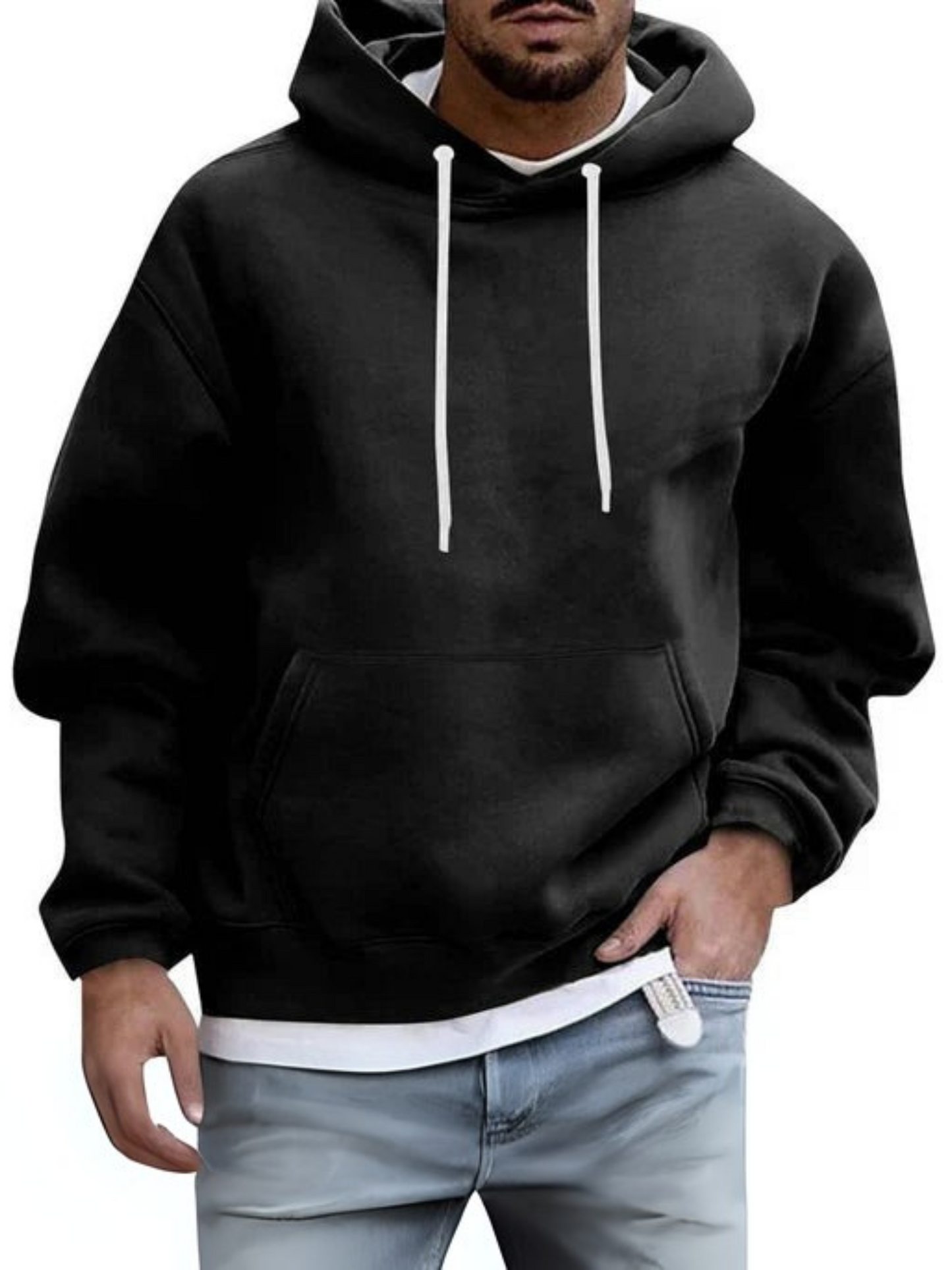 Men's Hoodie, Adjustable Hood | Kangaroo Pocket | Black