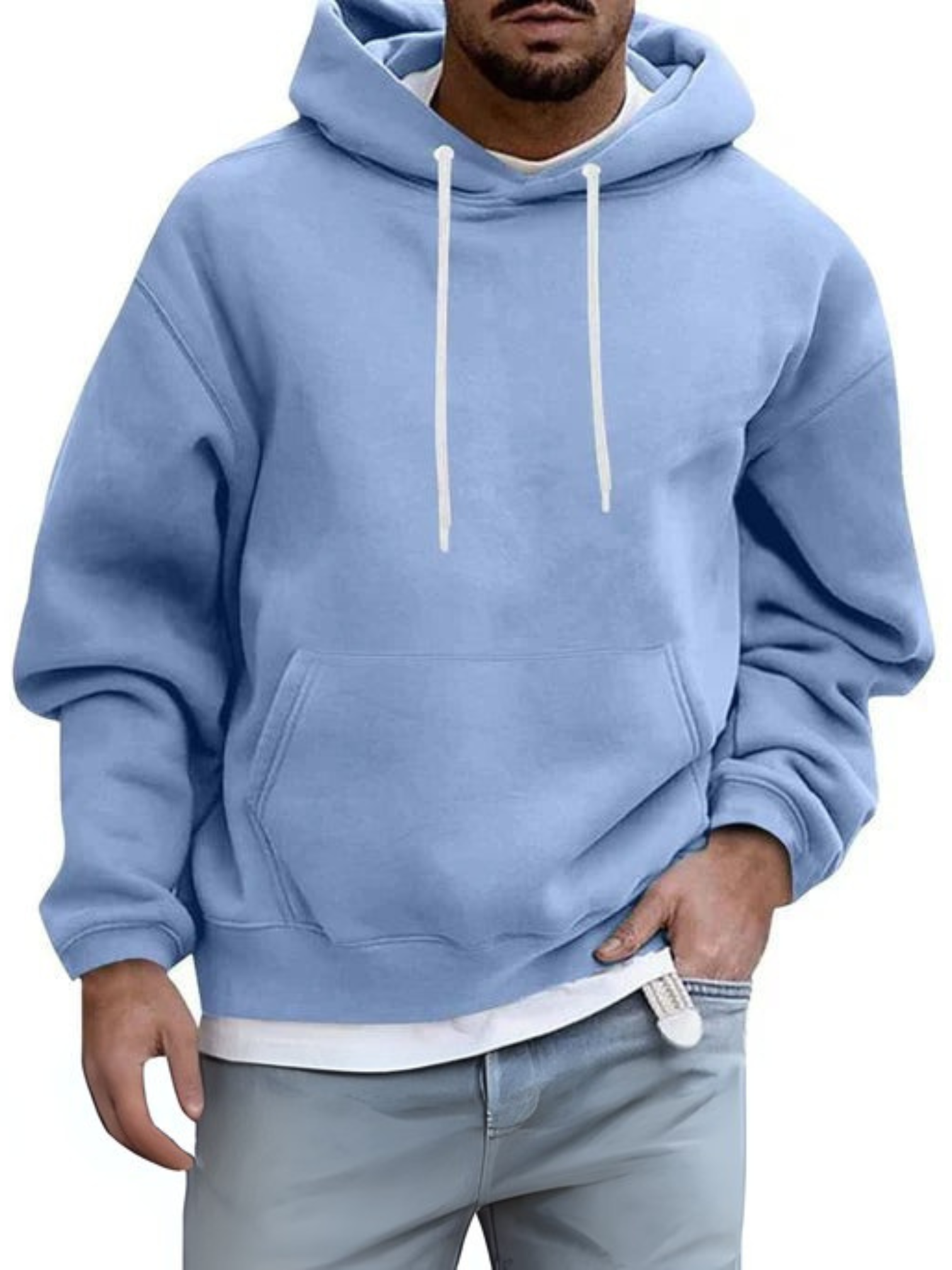 Men's Hoodie, Adjustable Hood | Kangaroo Pocket | Light Blue
