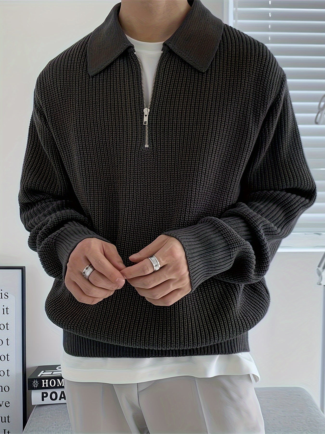 Men's Knit Sweater, Striped Pattern | Winter | Black