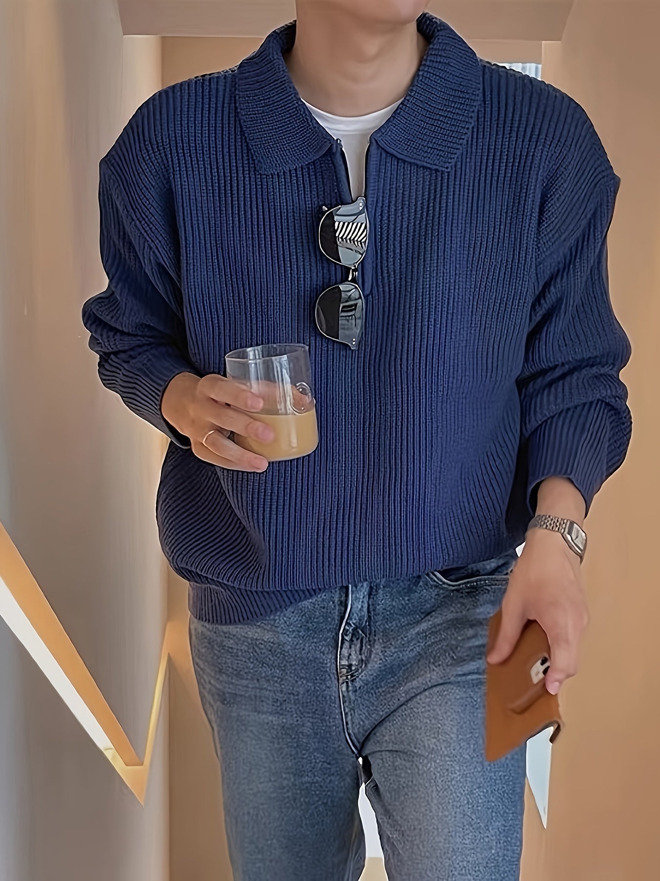 Men's Knit Sweater, Striped Pattern | Winter | Blue