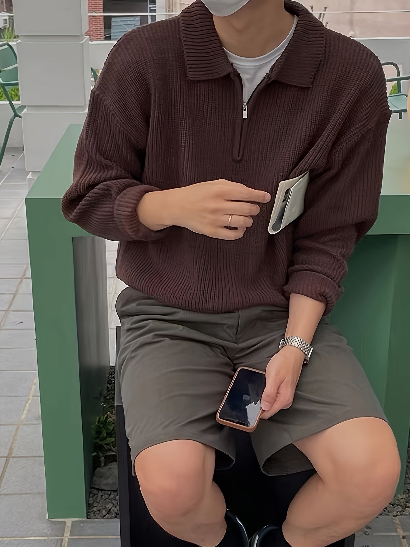 Men's Knit Sweater, Striped Pattern | Winter | Coffee