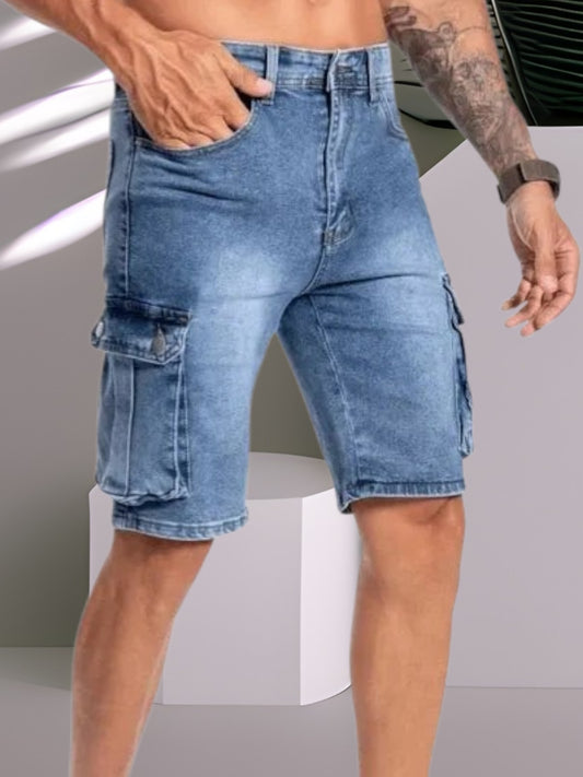 Men's Lightweight Denim Shorts with Side Pockets | Blue