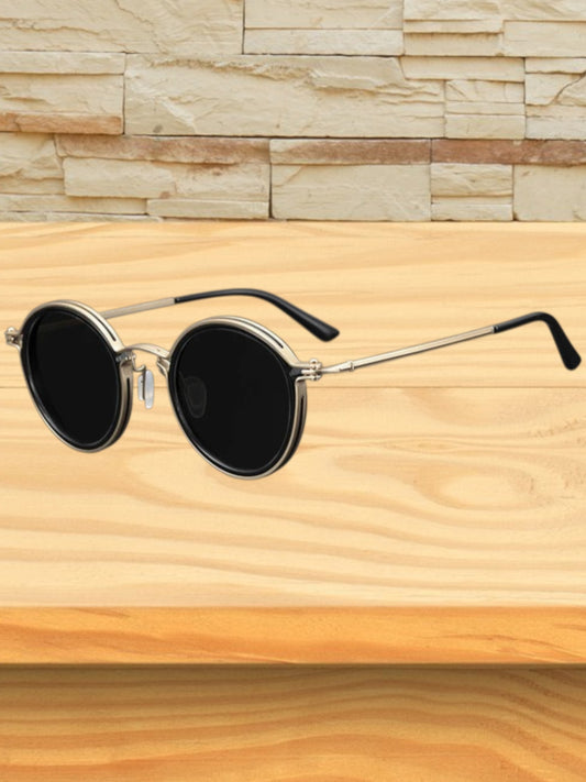 Men's Vintage-Inspired Round Sunglasses with Polished Metal Frame and UV Protection | Gold
