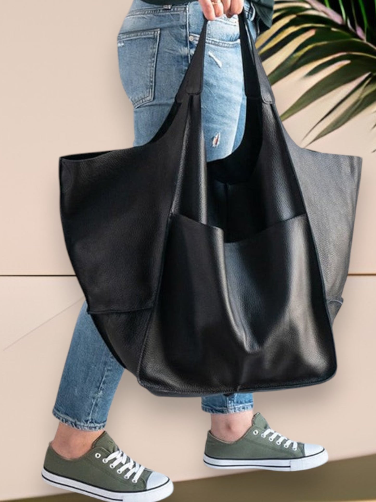 Mia | Elegant Multifunctional Leather Handbag with Large Capacity and Zipper Closure | Black