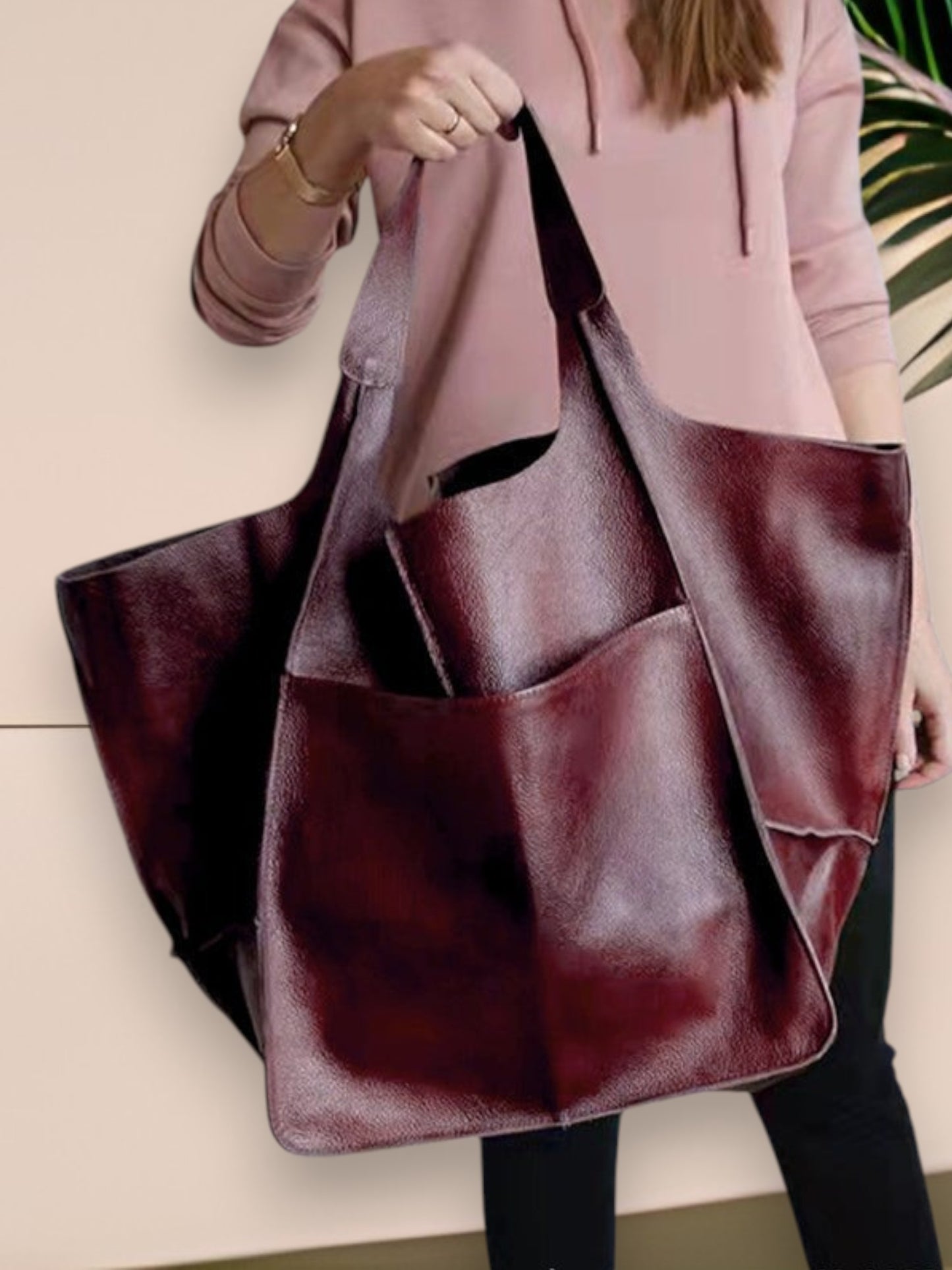 Mia | Elegant Multifunctional Leather Handbag with Large Capacity and Zipper Closure | Red