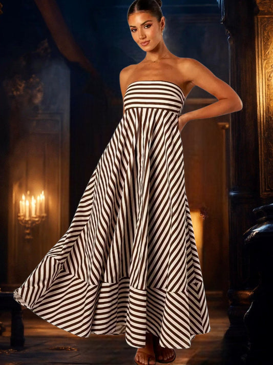 Mia | Elegant Ruched White Maxi Dress with Invisible Zipper for Women | Stripes