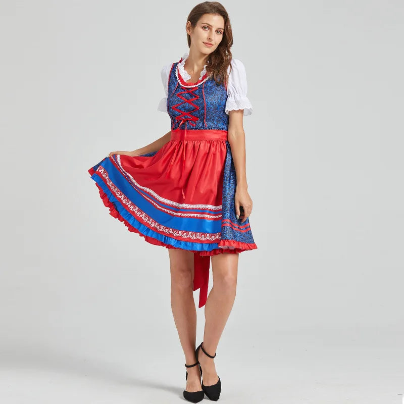 Midi Dirndl Dress | Festive Midi Length | Oktoberfest | Blue / Red2