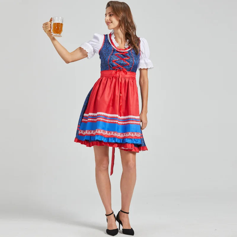Midi Dirndl Dress | Festive Midi Length | Oktoberfest | Blue / Red3