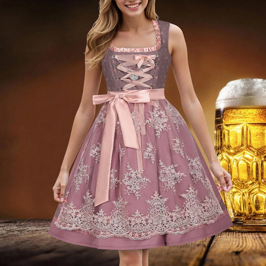 Midi Length Dirndl Dress | Sleeveless | Oktoberfest | Pink