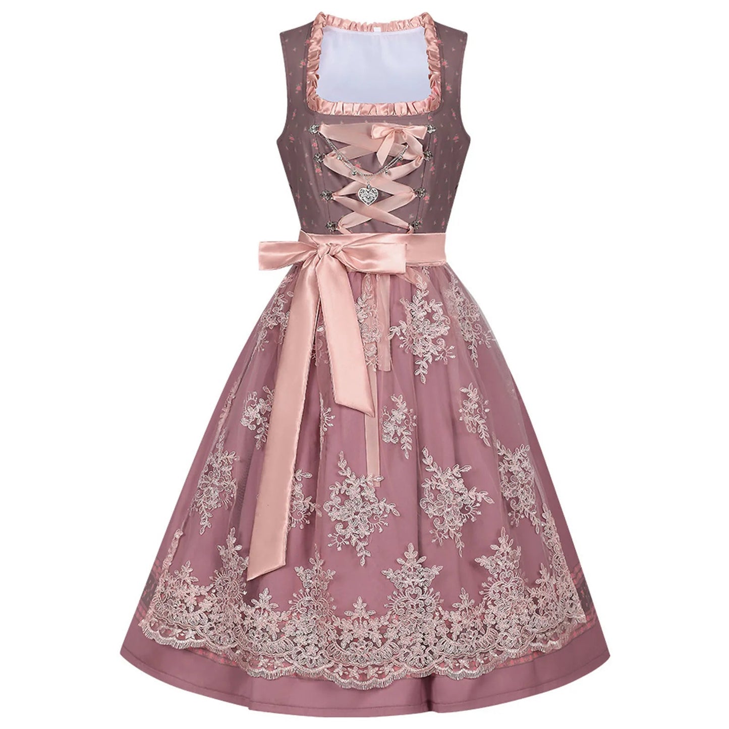 Midi Length Dirndl Dress | Sleeveless | Oktoberfest | Pink1