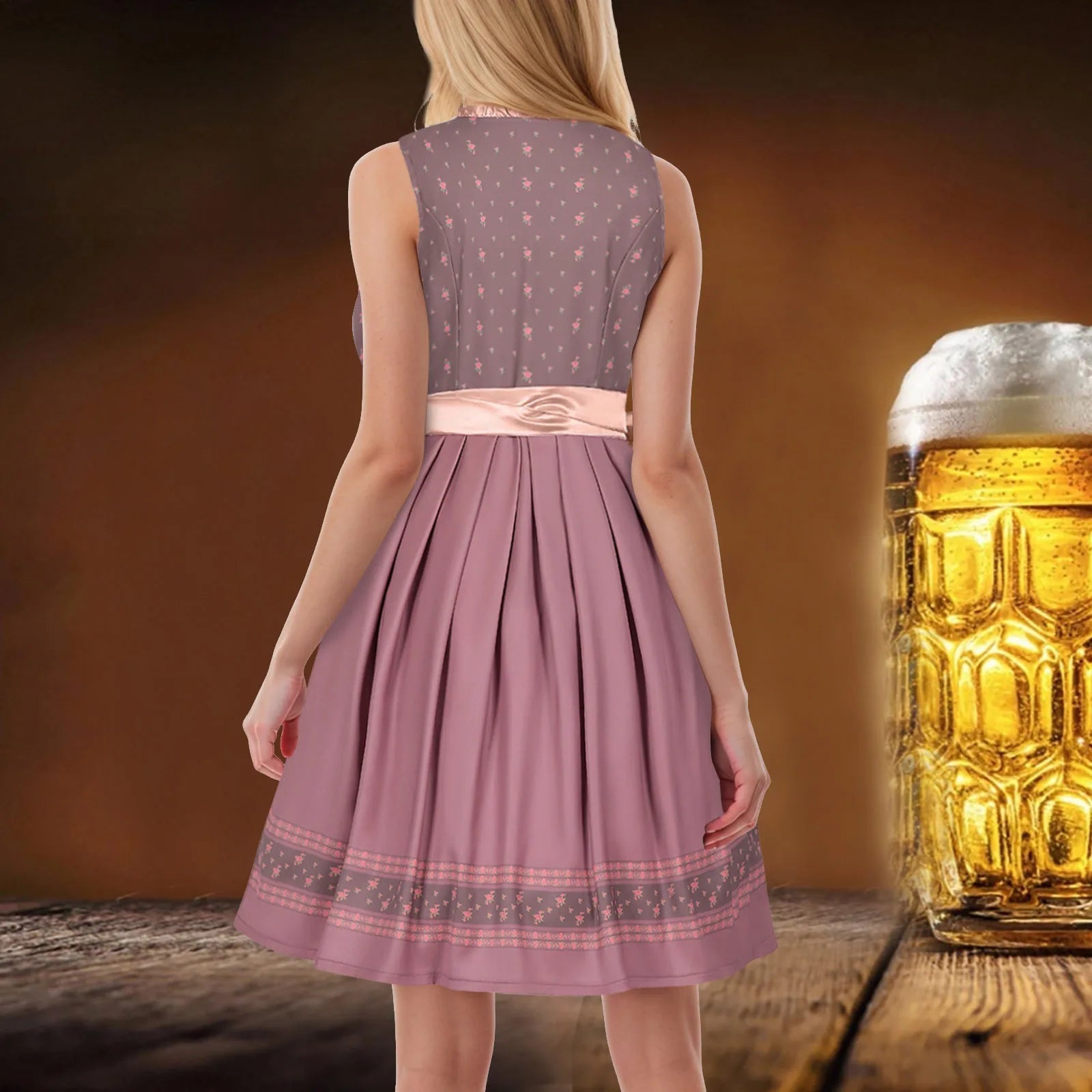 Midi Length Dirndl Dress | Sleeveless | Oktoberfest | Pink2
