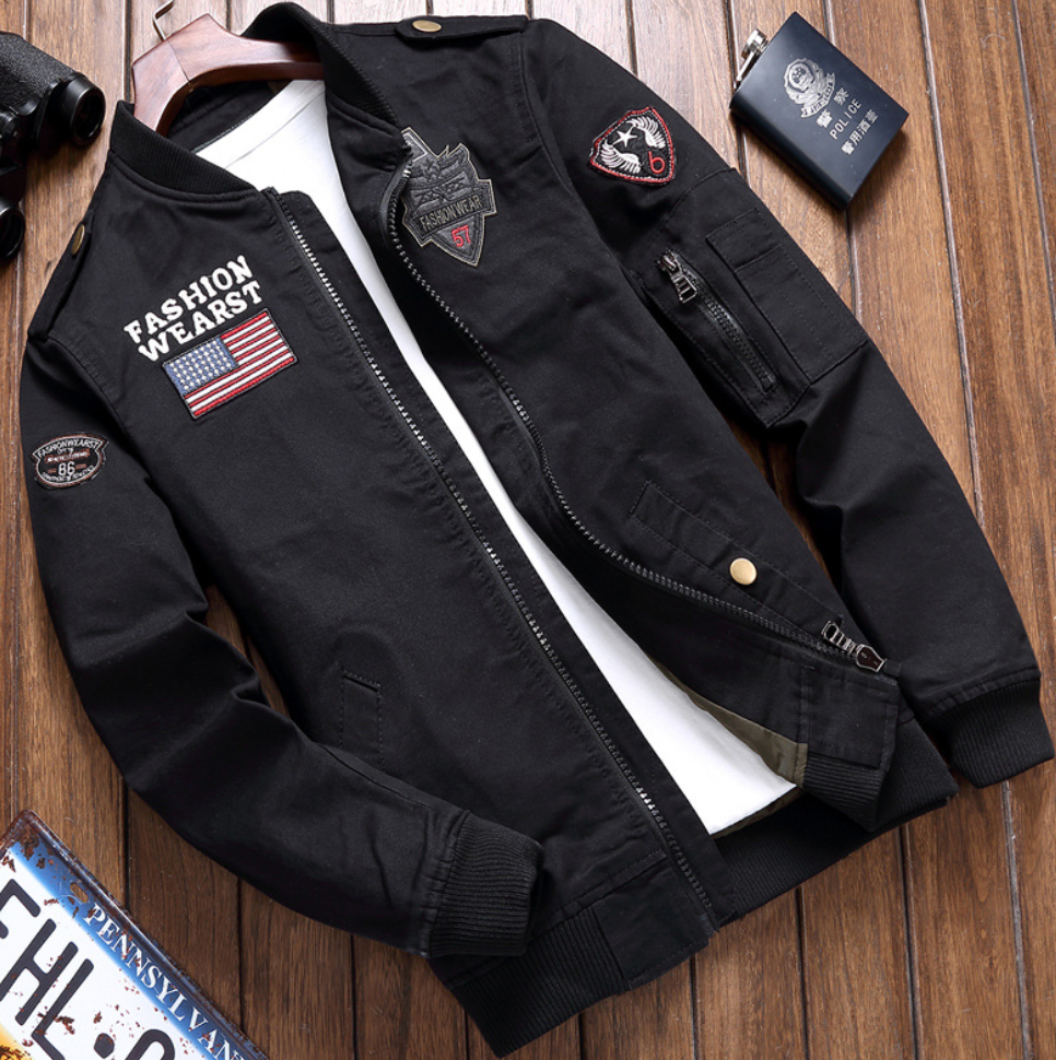 Military Jacket For Men | Durable Design with Patches | Black