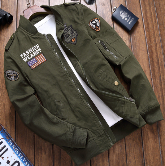Military Jacket For Men | Durable Design with Patches | Green