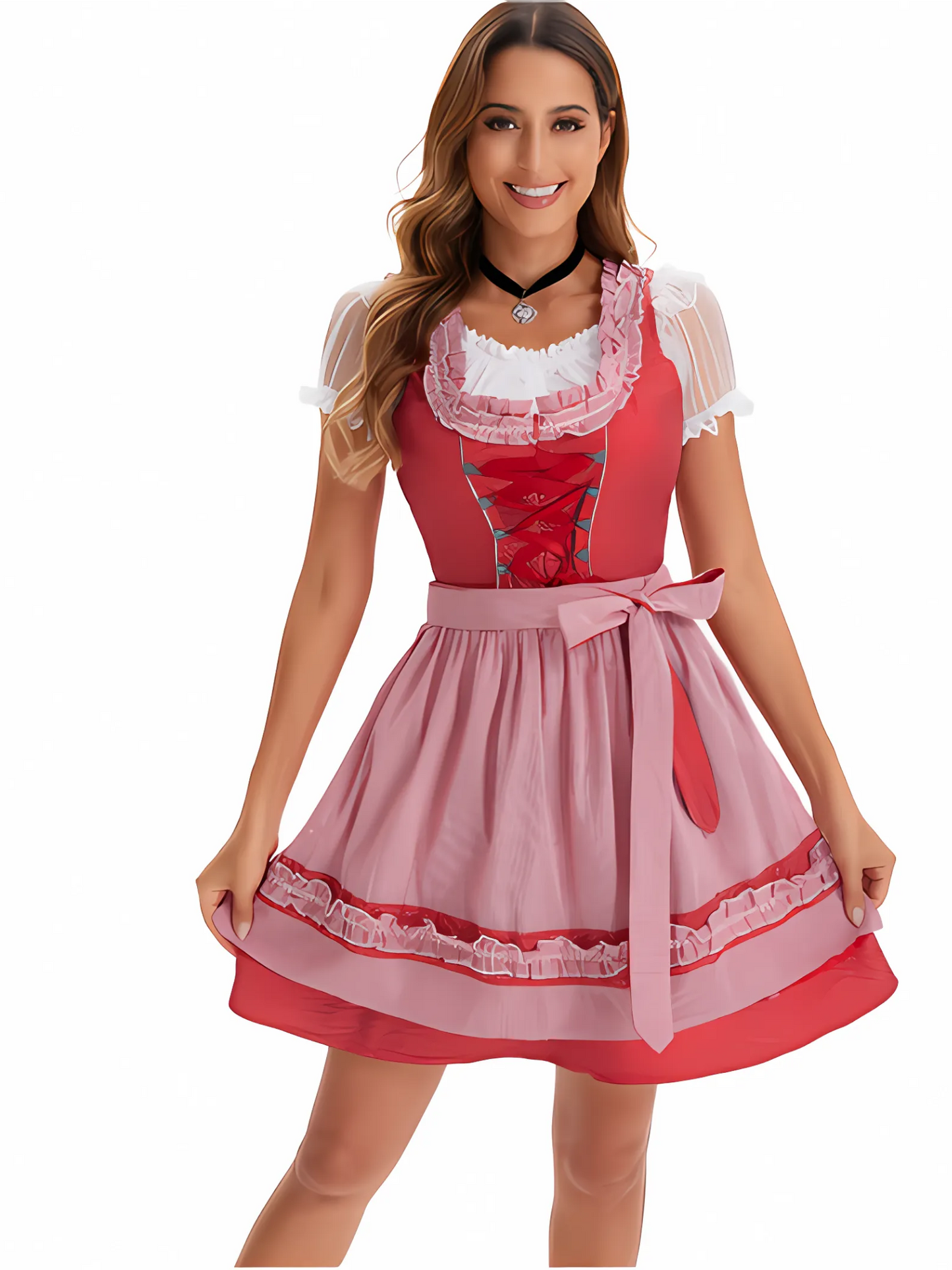 Mini Dirndl Dress | Figure-Hugging Fit | Oktoberfest Outfit | Red