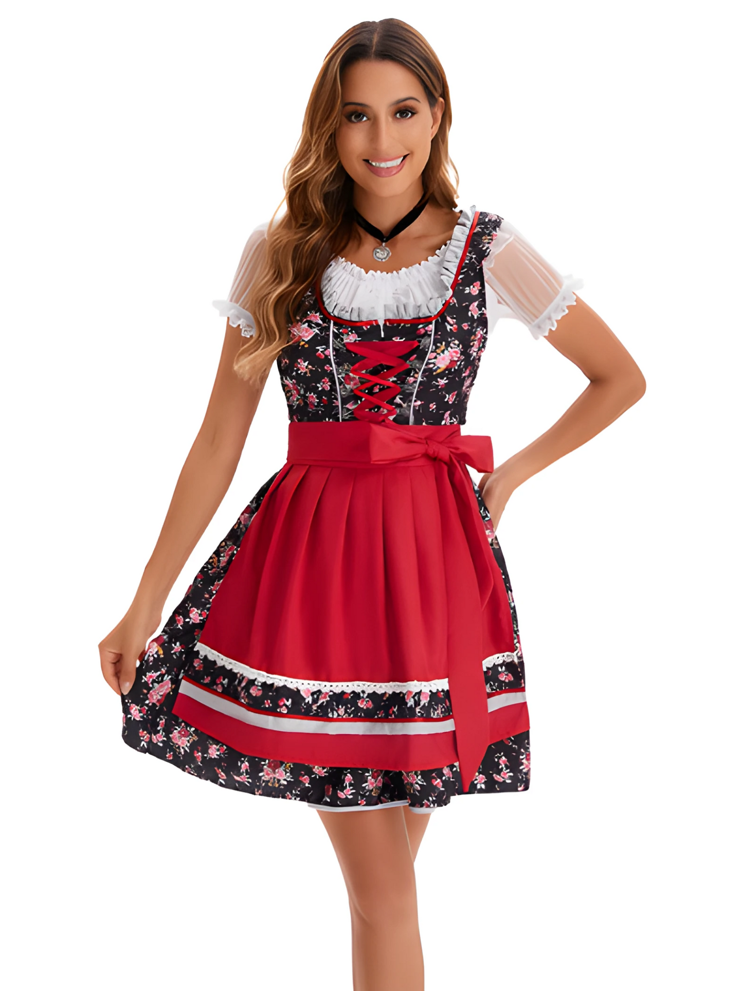 Mini Dirndl Dress | Figure-Hugging Fit | Oktoberfest Outfit | Red1