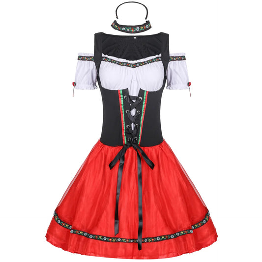 Mini Length Dirndl Dress for Women | Oktoberfest | Red/Black