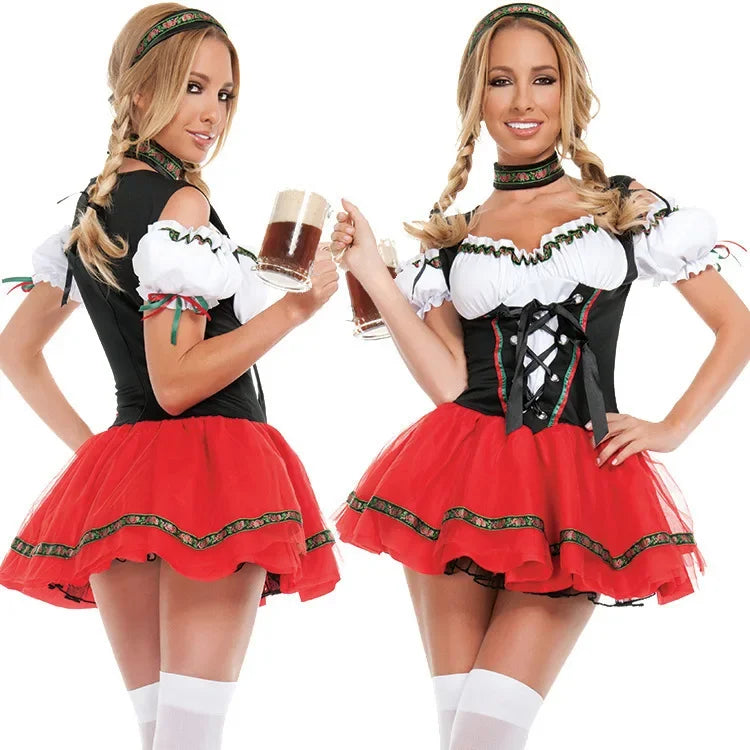 Mini Length Dirndl Dress for Women | Oktoberfest | Red/Black1