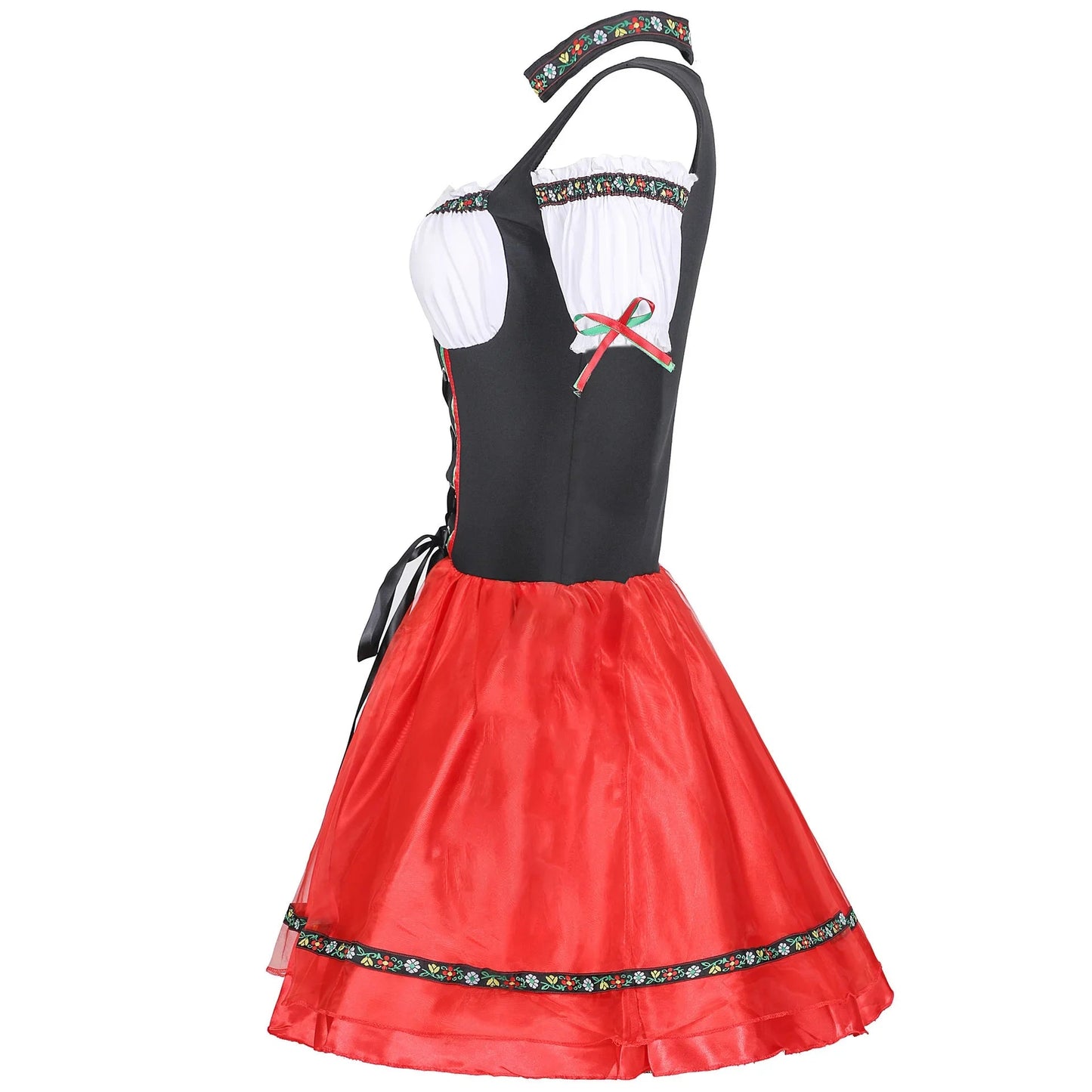 Mini Length Dirndl Dress for Women | Oktoberfest | Red/Black2