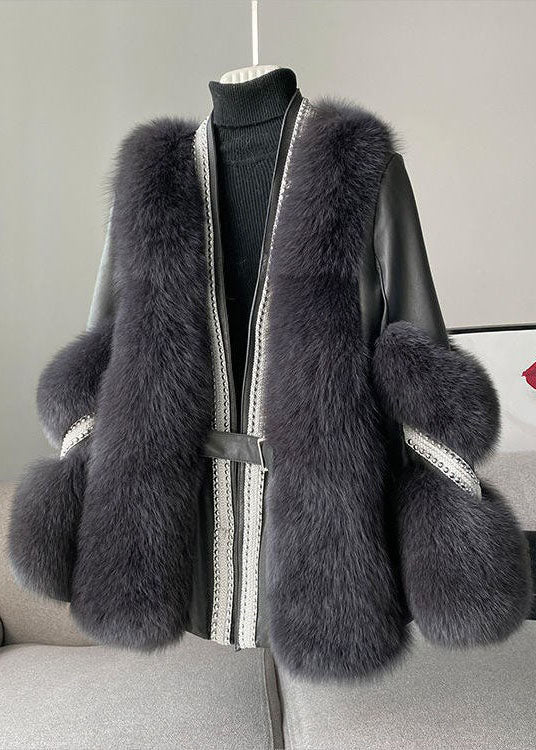 Mink Hair Winter Coat for Women, V Neck | Winter | Black