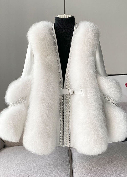 Mink Hair Winter Coat for Women, V Neck | Winter | White
