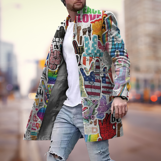 Modern Men's Coat – Long Fit, Graphic Print, Light Fabric | Multicolor
